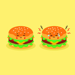 Cute Burger with Smiling and Sad