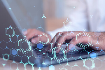Hands typing the keyboard to create innovative software to change the world and provide a...