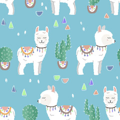Fototapeta premium Cute alpaca seamless pattern