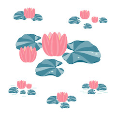 Vector isolated collection of flat cartoon water lily