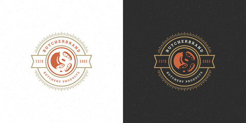 Butcher shop logo design vector illustration sausage silhouette good for market badge