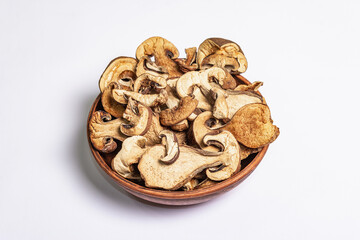 Dried mushrooms Boletus edulis isolated on white background