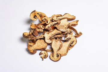 Dried mushrooms Boletus edulis isolated on white background