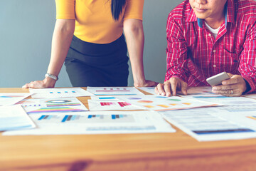 Business strategy team report chart, graph, infographic data analyze financial report plan. Hands...