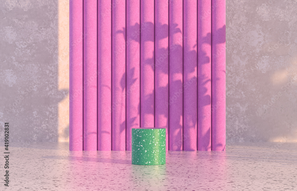 Poster Natural beauty podium backdrop with Spring concept. Terrazzo texture. 3d rendering scene.