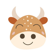 Cute baby cow face. Vector illustration.