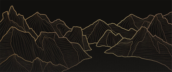 Mountain line art background, luxury gold wallpaper design for cover, invitation background, packaging design, wall art and print. Vector illustration. © TWINS DESIGN STUDIO