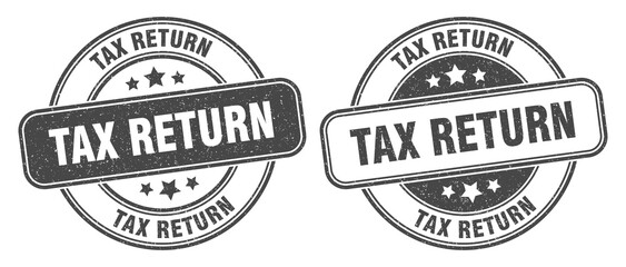 tax return stamp. tax return label. round grunge sign