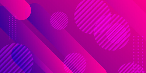 Modern abstract magenta pink purple geometric background with halftone, circle, rounded rectangle and dots.