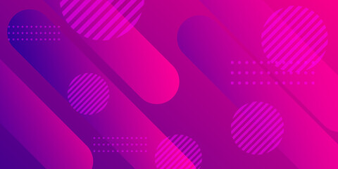 Modern abstract magenta pink purple geometric background with halftone, circle, rounded rectangle and dots.