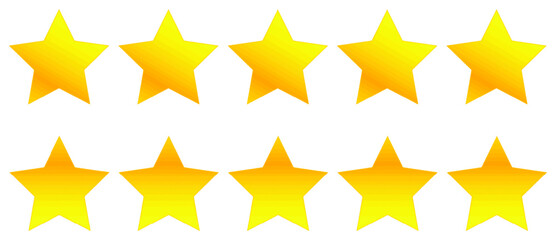 Gold color stars. 5 stars rating. Top rating quality and service. Website star icons. Webdesign gold stars. Beautiful simple star icon. Product quality. Gradient orange and yellow. Business theme