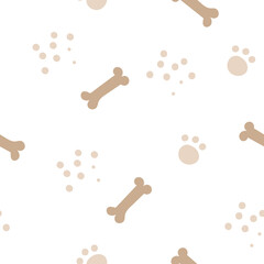 Seamless pattern with paws and bones. Vector illustration.