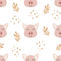 Seamless pattern with pigs. Vector illustration.