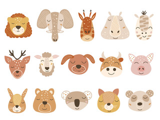 Set of baby animal faces. Vector illustration.