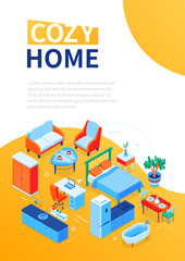 Cozy home - modern colorful isometric web banner