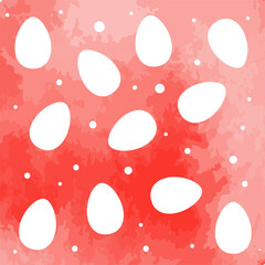 Easter eggs on red watercolor background. Spring holiday card. Vector illustration. Perfect for greeting card, invitation, postcard, print.