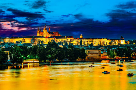 View of Prague Castle from the river Vltava.Czech Republic.