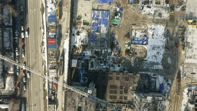 Aerial overhead view of a generic modern residential building construction site