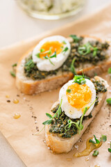 Egg and green pesto sandwiches.