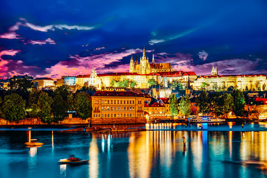 View of Prague Castle from the river Vltava.Czech Republic.