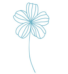 Vector blue line art flower clipart isolated on white background. Subtle botanical illustration. Floral design element for wedding, cards, invitations, greetings, posters, stickers and decoration.