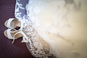 Decorated wedding dress with shoes