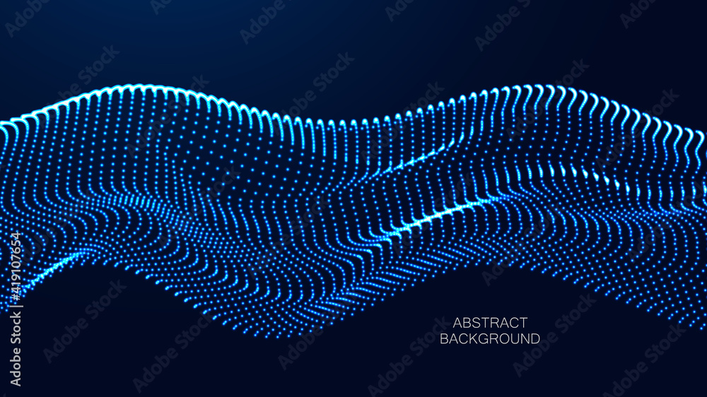Poster abstract blue background. big data. abstract blue wave flow from particles.vector technology and sci