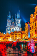 Fototapeta na wymiar PRAGUE,CZECH REPUBLIC- SEPTEMBER 12, 2015: Church of Our Lady(Staromestske namesti)on historic square in the Old Town quarter of Prague.It is located between Wenceslas Square and the Charles Bridge.