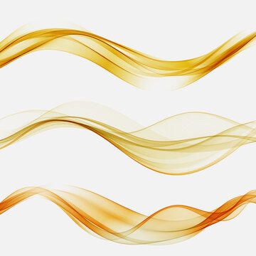 Set of abstract orange waves. Vector wave yellow flow © lesikvit