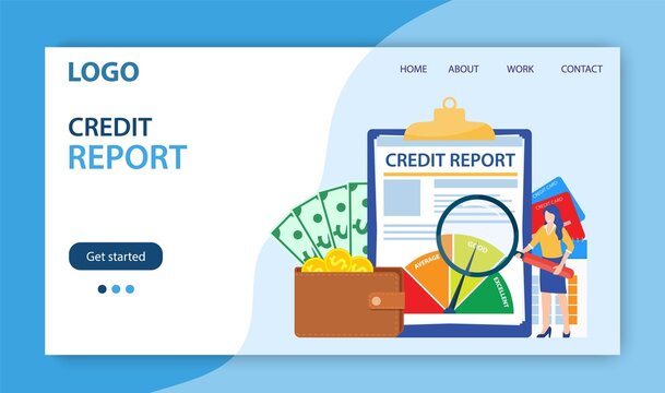 Credit report document concept landing page website . Money , Credit card, lending, infographic, with people, Credit rating agency concept. Vector illustration in flat style