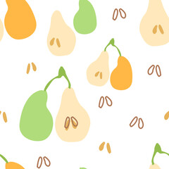 Ripe pears hand drawn seamless vector pattern