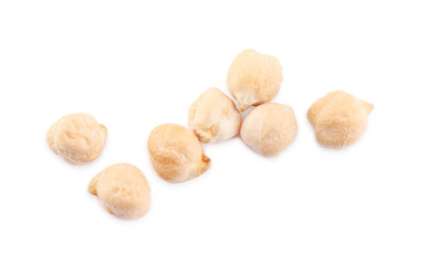 Tasty chickpeas on white background, top view. Natural food