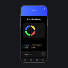 Radial Graph UI Screen Concept. Spending History UI Screen. Circular Statistical Analysis. Vector illustration