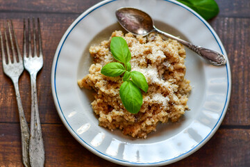 Home made italian risotto with mushrooms and parmesan cheese