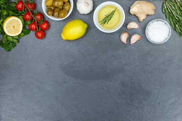 Healthy vegan food background clean eating copyspace copy space vegetarian organic slate