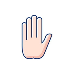 Stop gesture RGB color icon. Prohibition of something. Palm of a hand with five fingers. Communication elements. Rhetorical devices. Strict ban on certain action. Isolated vector illustration