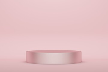Metal podium on pink background. Backdrop design for product promotion. 3d rendering
