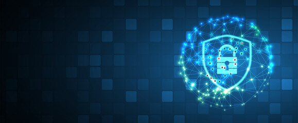 Obraz premium internet digital security technology concept for business background. Lock on circuit board. Protect your data