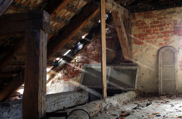 Attic in a ruined and dirty building