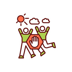 Sport activities during covid-19 RGB color icon. Team sport risk factor. Social distancing during physical activity. Virus spreading prevention. Sports with close contact. Isolated vector illustration