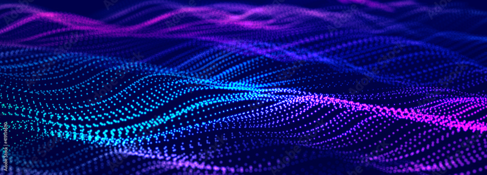 Leinwandbilder Digital technology background. Dynamic wave of glowing points. Futuristic background for presentation design. 3d