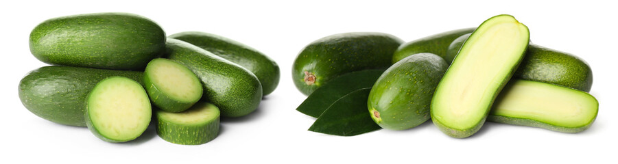 Fresh seedless avocados on white background. Banner design