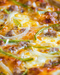 Clouse up and detail of omemade pizza
