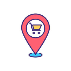 Local shopping RGB color icon. Buying productions, clothing and day-to-day items brom local business. Spending money on locally-sourced goods and services. Isolated vector illustration