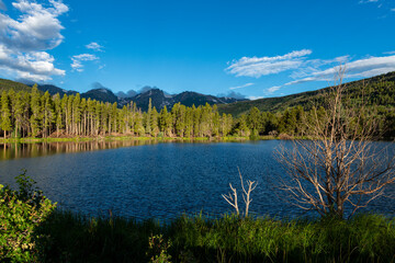 Scenic view of the Sprague lake at the Rocky Mountains National Park, in Colorado, USA
