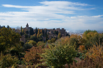 Fototapeta na wymiar View on gardens of Alhambra, Granada
