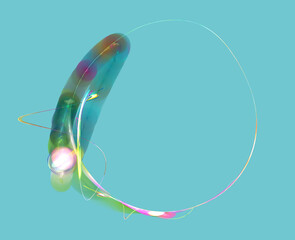 Digital painting of circle in spring and summer colors of blue, aqua, green and pink. Abstract round frame. Minimal and simple, space for text. Great as overlay, cover, card, flyer, design element.