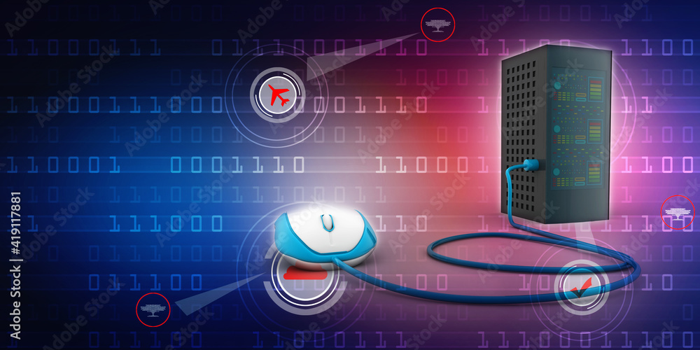 Poster 3d rendering database storage data base connected mouse