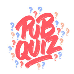 Pub quiz. Vector handwritten sign.