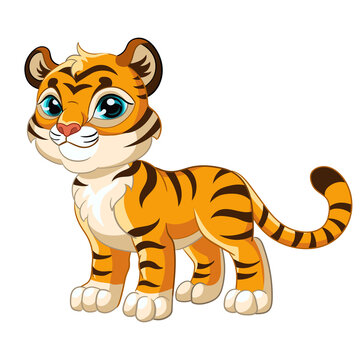 Little cute funny standing smiling tiger vector